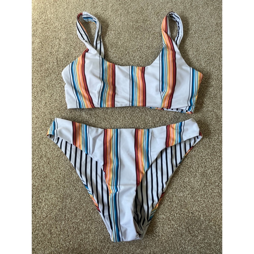 NWOT Striped Bikini Set 2 Piece Swimsuit Top Bottom Shein Womens Colorful size s